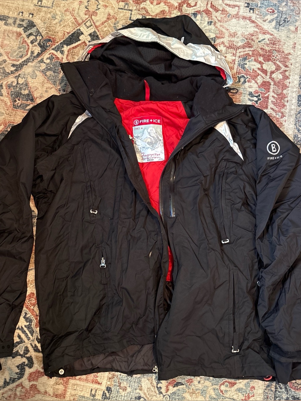 FIRE + ICE Black Ski Jacket with Red Lining